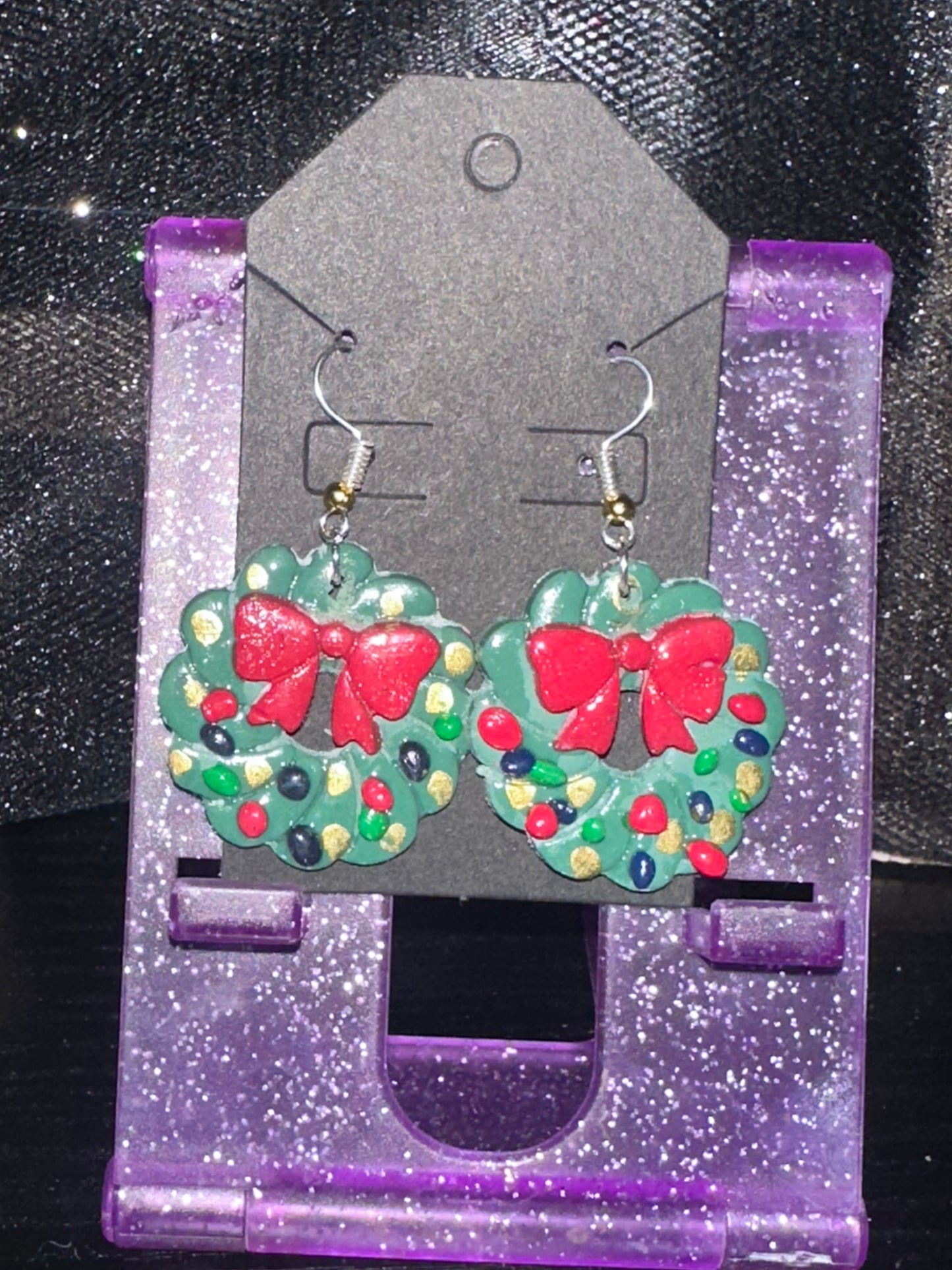 Handmade wreath clay earrings