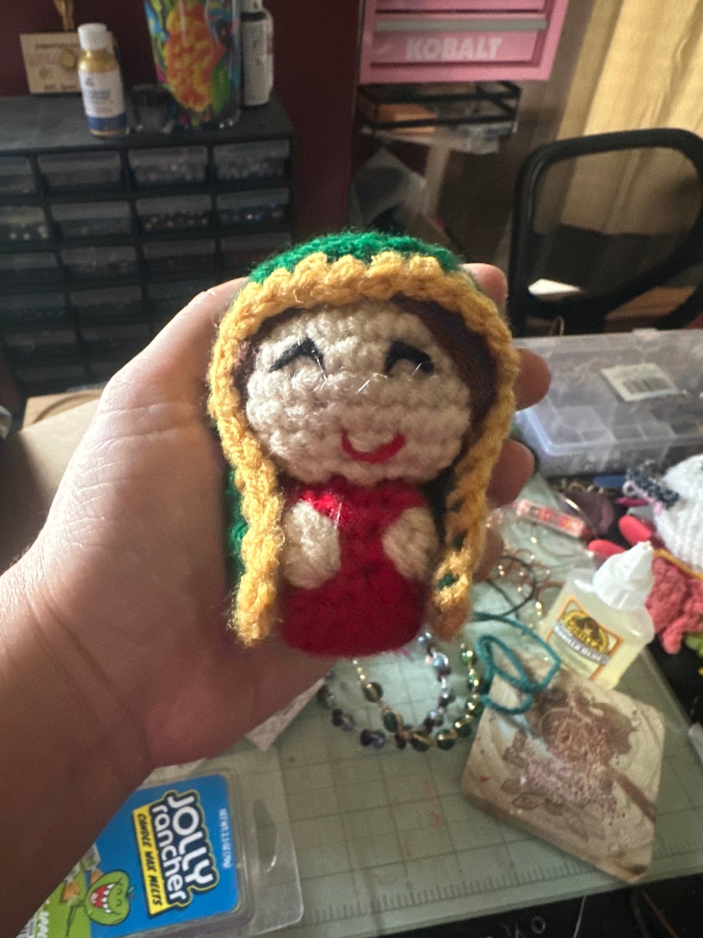Handmade crochet Virgen de Guadalupe keychain