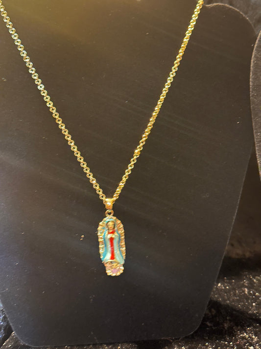 18k gold plated chain and virgin Guadalupe pendant.