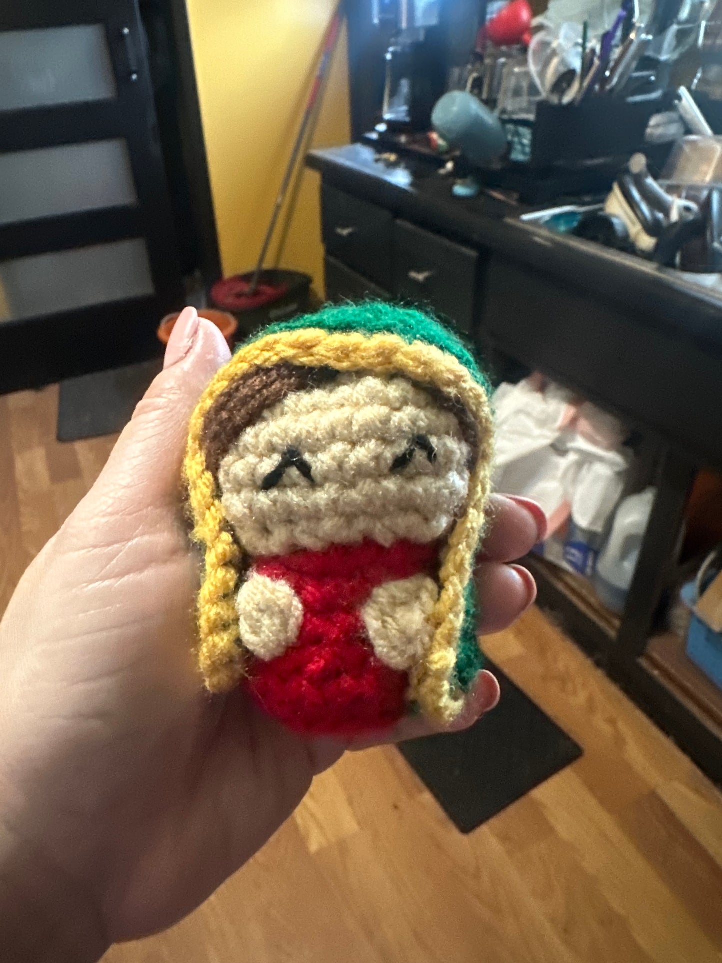 Handmade crochet Virgen de Guadalupe keychain