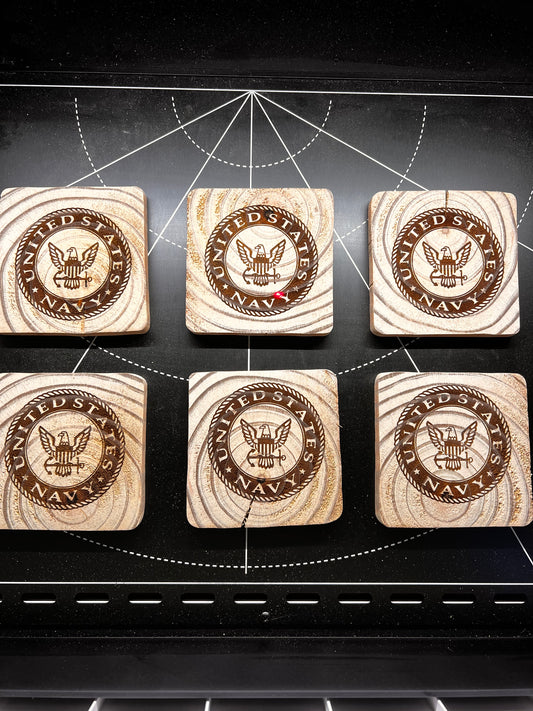 Military Branches wooden laser engraved coasters, set of 6