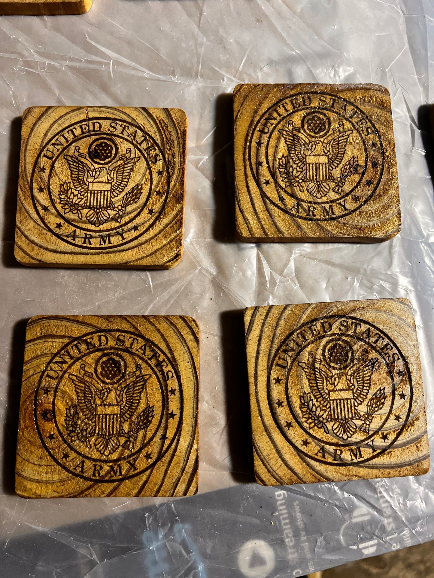 Military Branches wooden laser engraved coasters, set of 6