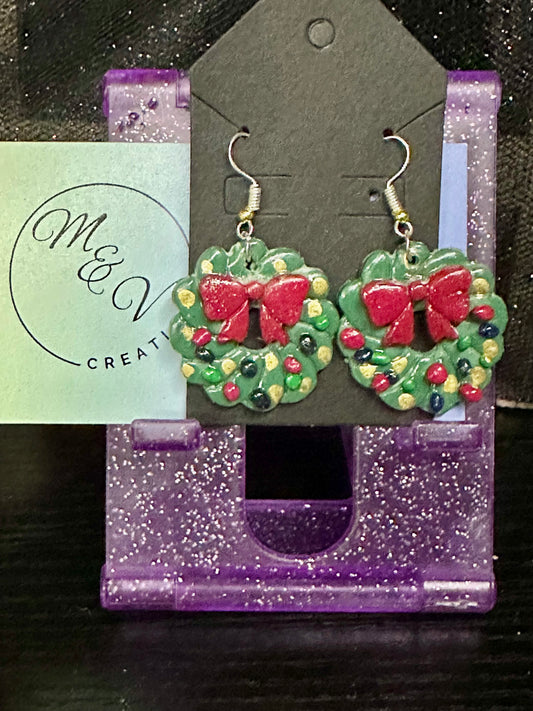 Handmade wreath clay earrings
